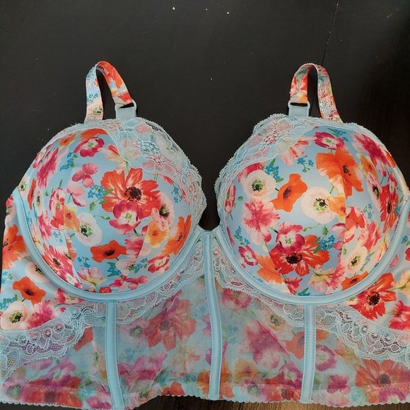 Victoria's Secret Other - Victorias Secret Floral Push Up Bra Size 38D Very Sexy Happy Poppy Blue Wire